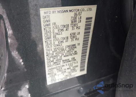 2008 Nissan Titan Se from USA, damaged, VIN 1N6BA07D18N310751